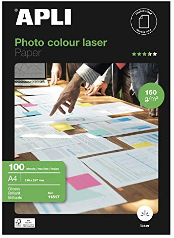 Apli 11817 Laserdrucker-Papier, glänzend, doppelseitig, 160 g/m², A4, 100 Blatt