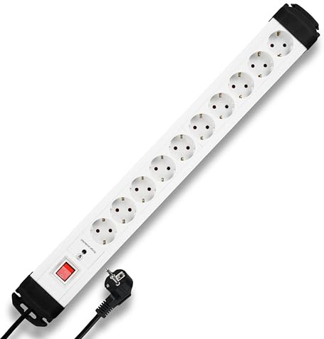 REV grenuttag, flera uttag 10 x, 2 m, grenuttag med överspänningsskydd 6 000 V, max. 3680 W, vit