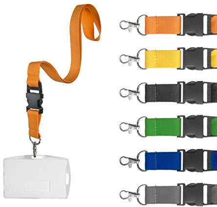 Karteo Ausweishülle Kartenhalter für Karten horizontal (86 x 54 mm) Schlüsselband Lanyard schwarz mit Metalldrehhaken für Ausweise Messen