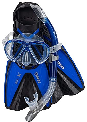 Mares Set Marea X-One - Kit maschera, pinne e boccaglio snorkeling adulto, maschera in silicone, pinne Channel Thrust regolabili senza fibbia, boccaglio semi-secco ergonomico