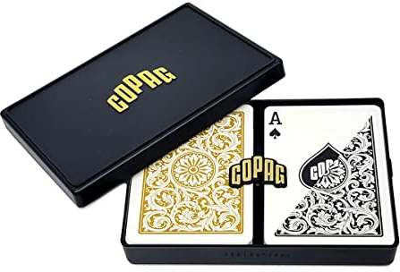 Copag 1546 Design 100% Plastic Playing Cards, Poker Size (Standard) Black/Gold (Regular Index, 1 Set)
