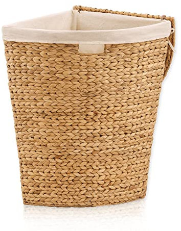 Lycce Wäschekorb mit Deckel, 50L Eck-Design, Wasserhyazinthe Natur, Mittelgroß - Platzsparend & Öko-freundlich