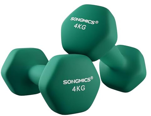 SONGMICS 2er-Set Hanteln, 2 x 4 kg Gymnastikhantel, mit matter Beschichtung aus Neopren, Fitnessstudio, rutschfest, 20,5 x 9, grün SYL68GN