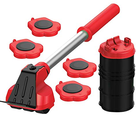 Heavy Duty Furniture Lifter with 4 Sliders for Easy Moving, Appliance Roller Suitable for Sofas, Couches and Refrigerators, Adjustable Height [Load Capacity: 660lbs Per Wheel], Red