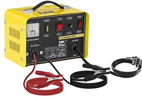MSW Autobatterie Ladegerät Kfz Batterieladegerät S-Charger-20A (Kühlsystem, 12/24 V Ladespannung, 8/12 A Ladestrom, 12-200 Ah, 500 W, angepasste Ladestärke MIN/MAX, kompakt)