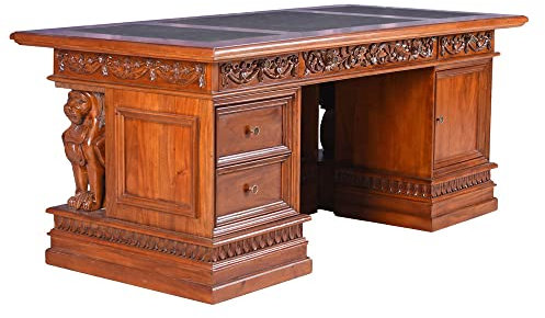Kontor Schreibtisch HerrenZimmer Mahagoni Antik Partnerdesk Sphinx-Skulpturen 190×90×80 cm mar142 Palazzo Exklusiv