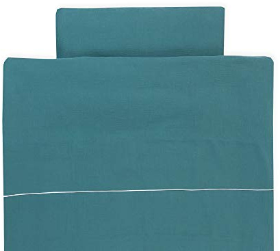 KraftKids Bettwäsche-Set Musselin nilblau aus Kopfkissen 80 x 80 cm und Bettdecke 140 x 200 cm, Bettbezug aus Baumwolle, handgearbeitete Bettwäsche gefertigt in der EU