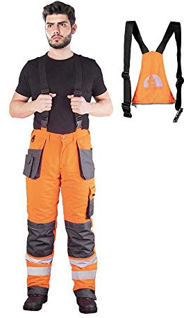 Leber & Hollman Herren 2-in-1 Bund- und Latzhose LH-FMNWX-B, 80% Polyester 20% Baumwolle 270 g/m2, Futter 100% Polyester 220 g/m2, abnehmbare Winter-Latz, Taschen für Knieschoner