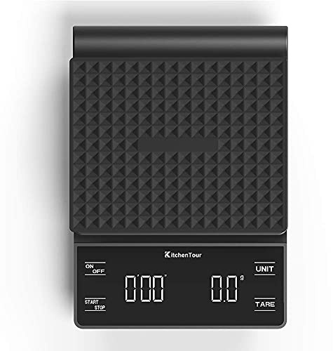KitchenTour Kaffevåg med timer 3 kg/0,1 g hög precision häll över droppande espressomåg med bakgrundsbelyst LCD-skärm (batterier ingår)