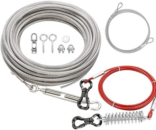XiaZ - Cable de Amarre para Perros, 15,2 m, para Perros de hasta 90,7 kg, Resistente, para jardín, Camping y Exteriores, con Correa elástica de 3 m con Muelle