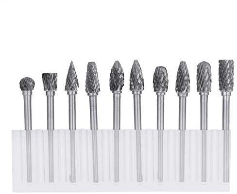 Fraises en carbure, Un Jeu de 10 Fraises en carbure d'acier au tungstène avec boîte de Rangement, différentes Formes et Tailles, pour Foret à Outil Rotatif, Soudure Plate, Anti-Flash
