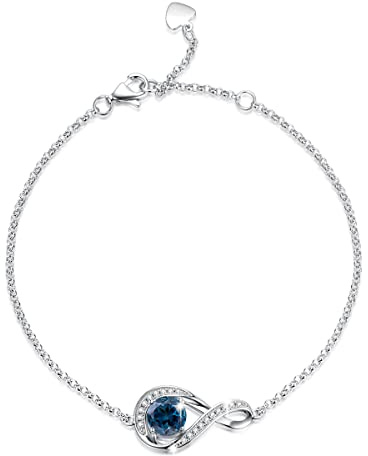 Gemlanto 925 sterling silver armband Oändlighet Skapade London blå topas December Födelsesten Länkarmband för kvinnor Dotter Danity Födelsedagsjubileum Smyckespresenter till sin mamma, justerbar kedja 17+1,5+1,5 cm