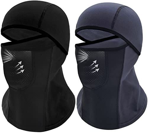 Breathable Kids Balaclava Ski Mask (2 Pack), Fleece Winter Face Mask for Cold Weather Boys Girls - Children Snow & Windproof Hat (Black + Darkblue)
