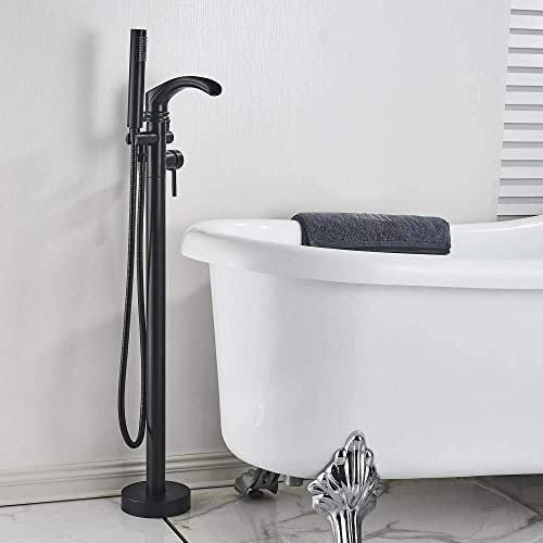 Wieoc Bodenmontierte freistehende Badewanne Duscharmatur Wasserfall Badewannenfüllmischer Mischer Mischer Wasserhahnsystem-Matt-schwarz