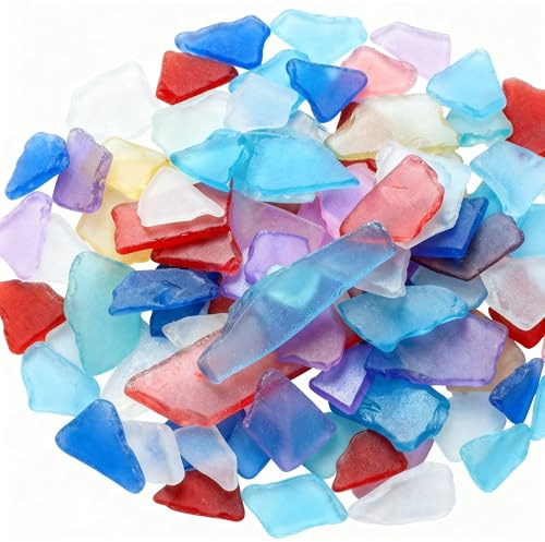 Jetec Sea Glass for Crafts Pieces Decor Flat Frosted Sea Glass Vase Filler Crushed for Beach Wedding Party Decor Home Aquarium DIY Craft Supplies, 11 oz(Multicolor)