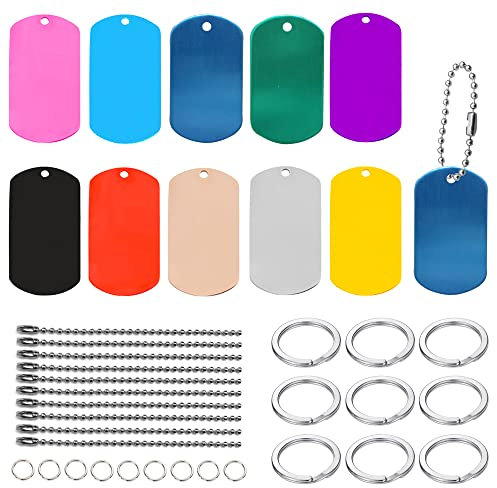 Trsnzul Gravier Rohlinge 20 Stücke Blank Stamping Tag Charms Glatt Blanko Tags Anhänger Charms Metall-Stempelrohlinge Rechteckig für Anhanger Charms Erkennungsmarken mit Zubehör