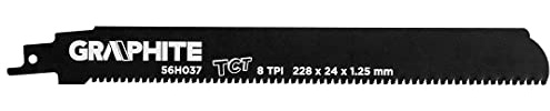 GRAPHITE Säbelsägeblatt, HM, 228 x 24 x 1,25 mm, 8TPI, Zahnteilung 3 mm, Zum Schneiden von Metall, Zement, glasfaserverstärkten Verbundwerkstoffen, Harzen, Holz mit Nägeln/Metall, Porenbeton, Ziegel