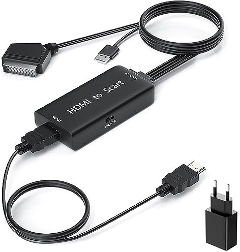 Ozvavzk Adattatore da HDMI a Scart con cavo HDMI,Convertitore HD 1080P Video Audio Trasduttore per HDTV Sky Blue Ray DVD PS3 VCR