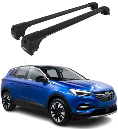 OMAC Aluminium Dachträger Querträger für Opel Grandland/Grandland X 2017-2025 – City Crash – ISO/PAS 11154:2006 – Abschließbar – Max. 75 kg – 2 Stangen Schwarz