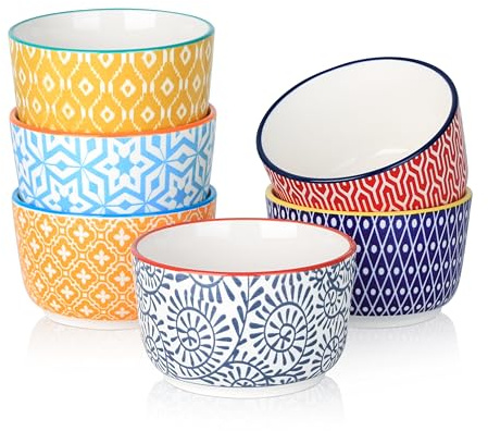 Selamica Ceramic 8 Oz Ramekins, Creme Brulee Ramekins, Oven Safe Baking Dishes/Cups for Souffle Custard Pudding, Small Bowls for Ice Cream Dip, Set of 6, Assorted Colors