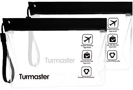Turmaster 2 Packen Flughafen zugelassener durchsichtiger Kulturbeutel, auslaufsichere Flughafensicherheit zugelassene Flüssigkeitsbeutel 20 * 14.5 * 5cm, wasserdichte Reisekulturbeutel, Schwarz