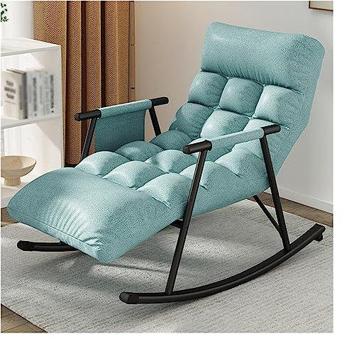 WIGSELBL Mecedora para interiores, sillón moderno para guardería, balancín con bolsillo lateral y respaldo alto ajustable, cómodo sillón reclinable para guardería (color: azul)