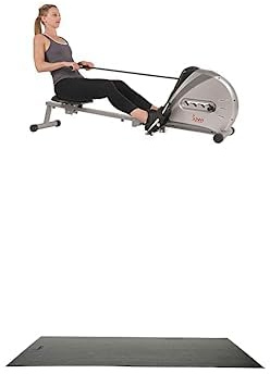 Sunny Health & Fitness Rowing Machine Rower Ergometer with Digital Monitor, Inclined Slide Rail, 220 LB Max Weight and Foldable SF-RW5606 + Home Gym Foam Floor Protector Mat