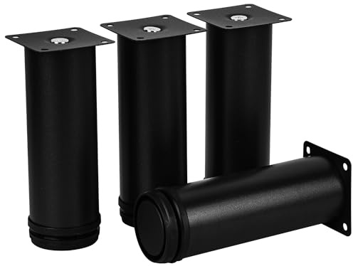 TCHOSUZ 8 Inch Metal Furniture Legs, Stainless Steel Black Round Table Sofa Legs Couch Feet with Screws,Modern Furniture Replacements Feet for DIY Cabinet Nightstand TV Bench Stand 4 Pieces 20cm | Sturdy Iron with anti-rust coating, Support 400lbs, Pre-drilled Holes & Screws for Fast DIY, Fits Cabinet Sofa Table