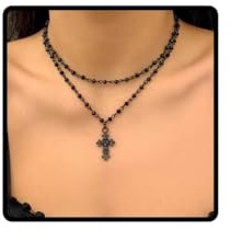 Wedity Schwarze Kreuz Halskette Gothic Layered Sterne Mond Halsketten Halloween Schmuck für Frauen und Mädchen (Schwarz C)
