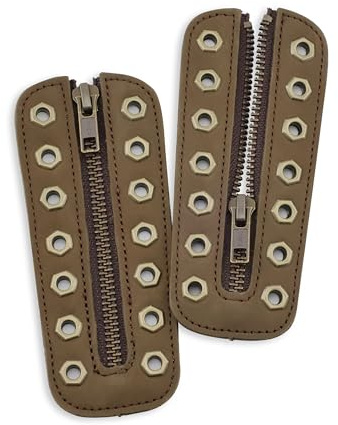 Soletec Insertos de cremallera para botas de cuero con cordones para todas las marcas, cordones de zapatos sin atar, 7 ojales, 1 par, isométricos, Marrón, bronce H-eye, Isometric