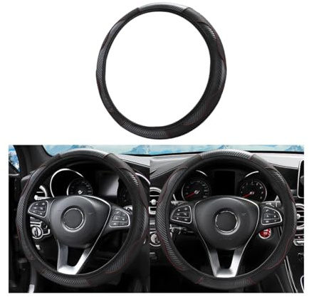 Adunsiaoto Lenkrad Abdeckung Echtes Leder Breathable Anti Slip, Atmungsaktiver Lenkradschutz Geeignet für Auto/SUV, Gemütliche Atmungsaktive Lenkradschoner(Schwarz)