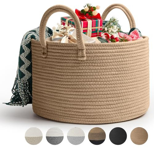 Rieeyrslza Cesto Portabiancheria in Corda Intrecciata D40 x H25 CM Pieghevole Cesta Decorativa Stoccaggio Paniere con Maniglia 32L Tessuto Naturale Cesto per Coperte Esperto di Archiviazione(Iuta)