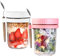 Bocguy Overnight Oats - Set di 2 bicchieri da 400 ml, in vetro per cereali, con cucchiaio e coperchio, Overnight Oats Contenitore per yogurt, porridge, latte, frutta, rosa e bianco