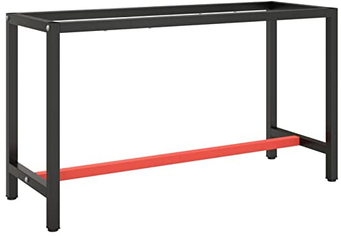 Homgoday Arredamento Telaio Banco da Lavoro Nero e Rosso Opaco 140x50x79 cm Metallo, Banco Tavolo da Lavoro per Garage Officina
