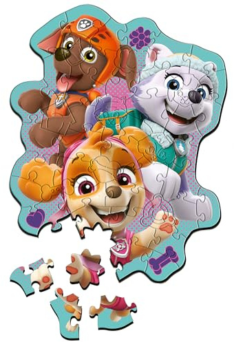 Trefl - Holzpuzzle 50 Teile, Eine fröhliche Hundemeute, 5+ | Formpuzzle „Wooden Puzzle“, unregelmäßige Formen, 10 Figuren, Figuren aus beliebten Märchen, Gedächtnistraining