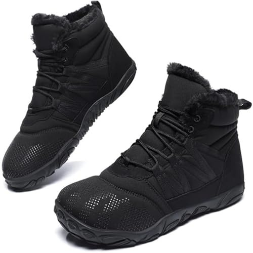 Scarpe Barefoot Stivali Invernali Stivali Neve Uomo Donna Impermeabile Caldo Scarpe Trekking Stivaletto Outdoor Doposci Resistente Antiscivolo Comode Unisex Nero EU40