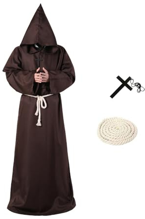 Mönch Kostüm Robe, Prister Robe mit Kapuze, Mönch Priester Gewand, Mittelalter Renaissance Robe, Fancy Dress Mittelalterliche Robe Umhang Kostüme für Halloween,Mittelalterliche,Renaissance,Karneval
