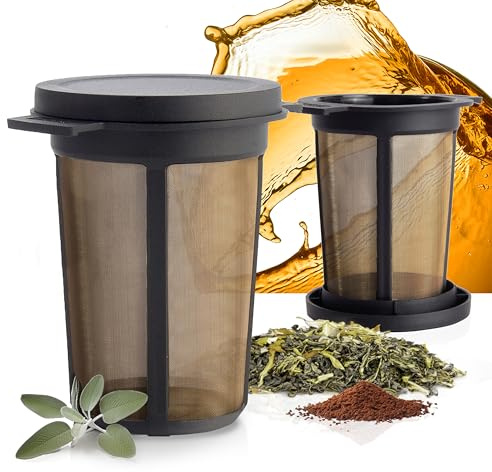 Finum BREWING BASKET L Teesieb Für Losen Tee, Edelstahl Teefilter mit Abtropfschale, Dauerfilter für Tee und Kaffee, Größe L, schwarz (4)