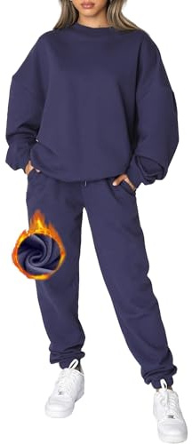 CheChury Womens Tracksuit set 2 Piece Sweatpants and Sweatshirts for Women Outfit Long Sleeve Crewneck Pullover Jogger Casual Matching Lounge Sets,Navy,M