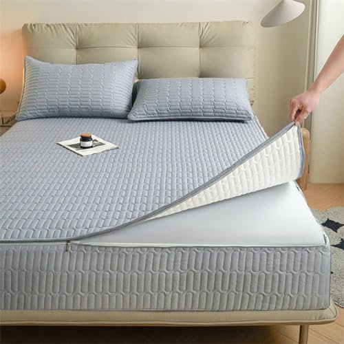 Housse de protection de matelas imperméable et respirante à fermeture éclair pour lit simple, bleu, surmatelas personnalisable, anti-poussière, lavable, 90 x 190/180 x 190 + 22 cm