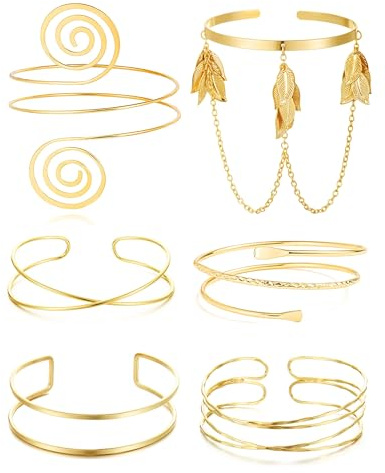 Hebterrka ensemble de bracelets en or, 6 pièces, bracelet de bras en or pour femmes, bracelet en or 14K réglable, élégant bracelet pour le bras pour plusieurs occasions