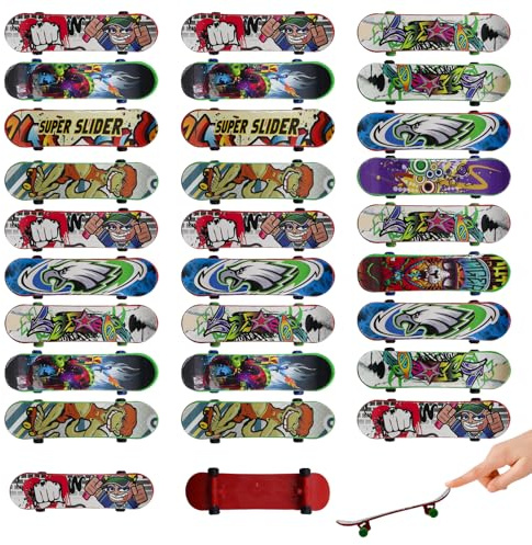 OMJMYY 30 Pièces Mini Skate Doigt Finger Skate,Finger Skateboard Professionnels Mini Planche à Roulettes pour Enfants Planches à Doigts Stylées pour Enfants Anniversaires Cadeau de Noël