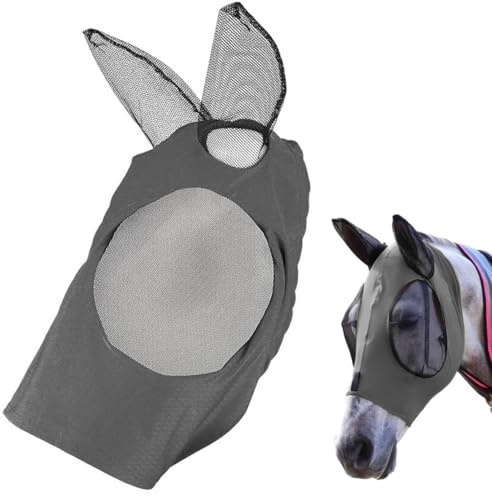 KEQAR Masque de cheval, UV, Espace Large pour les Yeux, Protection des Oreilles, Doux pour la Peau, maille respirante, anti-moustiques, insectes, frein élastique, anti-mouches d'équitation
