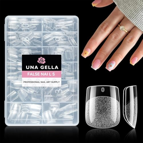 UNA GELLA Tips für Gelnägel Extra Kurze Square 216 Stück | Soft Gel Nail Tips XS Quadrat Full Cover Acryl Falsche Nägel für Home DIY Salon 12 Größen