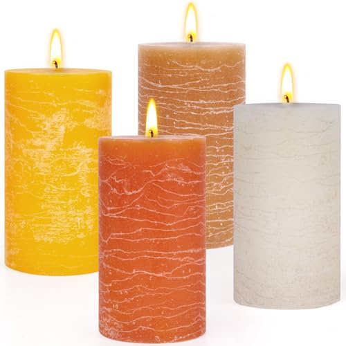 Pack of 4 Pillar Candle - Scented Candles Gift for Women - 10 x 5 cm Large Candle Long Burning of 60 Hours,Smokeless, Candle Advent Calendar 2025 Wreath - Gift Set for Women, Christmas & Birthday