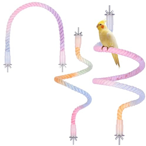 3-teiliges Vogelsitzstangen-Set mit Farbverlauf, biegbar, Kletterseil, Schaukel, Spielspielzeug für Vogelkäfige, buntes Standseil für Papageien, Nymphensittiche, Wellensittiche (Rosa, Einheitsgröße)