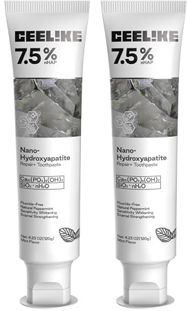 CEELIKE 7.5% Hydroxyapatite Toothpaste - Enamel Strengthening & Whitening Formula, 2 x 120g