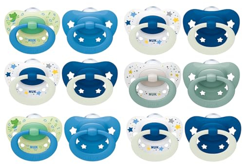 1. NUK Signature Schnuller Set Blau – Größe 1–3 (0–36 Monate) – 3x 4er Set – Silikon-Schnuller für Babys von 0–36 Monaten – Kiefergerecht & BPA-frei