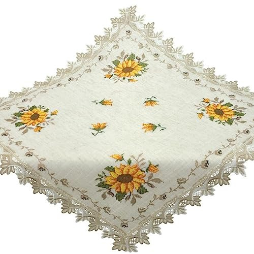 Tischdecke Beige 85x85 Mitteldecke Spitze Bestickt Tischserviette Stoff Pflegeleichte Tischdekoration Landhaus Tischwäsche Waschbar