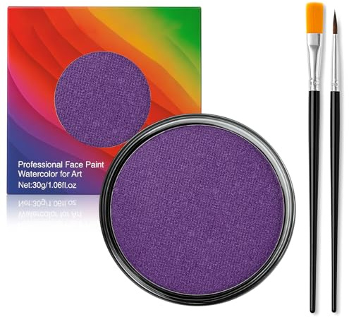 Erinde Peinture Visage Violet avec 2 Pinceaux, Maquillage Halloween pour Visage, Palette Maquillage Adulte, Peinture Corporelle Sécurisée pour Fête, Carnaval, Cosplay